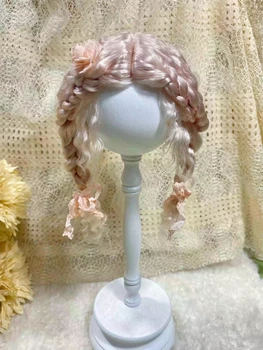 Кукольные Парики для Blythe Qbaby из мохера розового цвета с двойными косами в рулонах длиной 9-10 дюймов