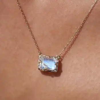 Лучший подарок для нее: ожерелье из стерлингового серебра S925 пробы со звездным лунным камнем и удлиненной цепочкой