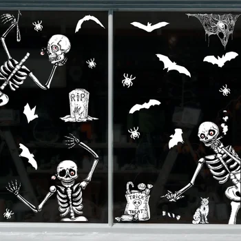 Наклейки на стену со скелетом Летучей мыши и паука на Хэллоуин, украшение фона в спальне, Самоклеящиеся Съемные Водонепроницаемые Противообрастающие