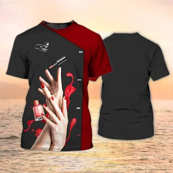Женская рубашка для маникюра, футболка с 3D-принтом лака для ногтей, летняя мода в стиле харадзюку с короткими рукавами, повседневная спортивная одежда womenmujer