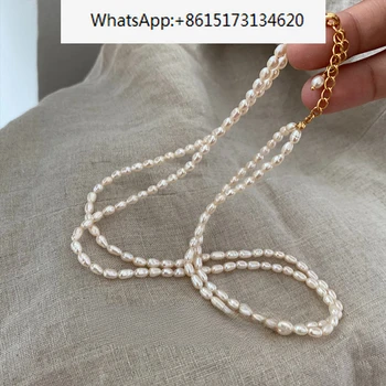 Нежный темперамент в стиле блоггера, двухслойное изысканное универсальное ожерелье из натурального жемчуга