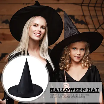 Черная шляпа ведьмы на Хэллоуин со светодиодной подсветкой, колпак ведьмы, аксессуар для костюма ведьмы, широкополая остроконечная шляпа, украшения для дома и улицы