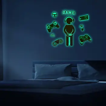 Светящиеся наклейки на стену для видеоигр Для мальчиков, Самоклеящиеся и съемные, Светящиеся Украшения для игровой комнаты Для украшения стен, Декор спальни