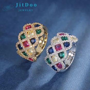 JitDoo Позолоченный Цветной Циркон Винтажный Набор Колец Со Стразами для Женщин Роскошное Открытое Регулируемое Кольцо Свадебная Вечеринка Подарок Для Девушки