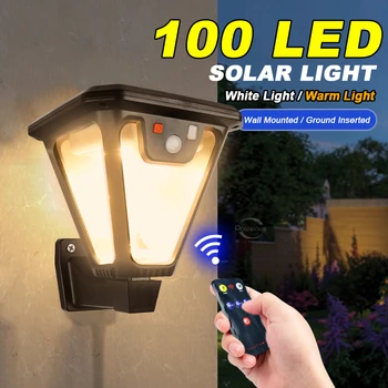 100LEDSolar Light Outdoor 2 Способа Установки 360 Угловой Солнечный Фонарь USB Зарядка Водонепроницаемый Настенный Светильник Садовый Наземный Газон Сенсорные Огни