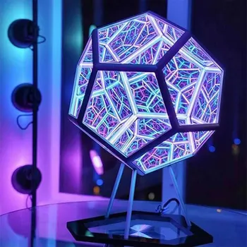 Светодиодный ночник 3D Art Cool Infinite Dodecahedron Рождественская атмосферная лампа для домашнего офиса Украшение стола Подарки для детей