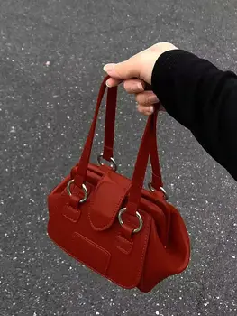 Модная Красно-розовая женская сумка через плечо 2023, новый Корейский тренд, женская Бостонская сумка премиум-класса, универсальная роскошная дизайнерская брендовая сумка