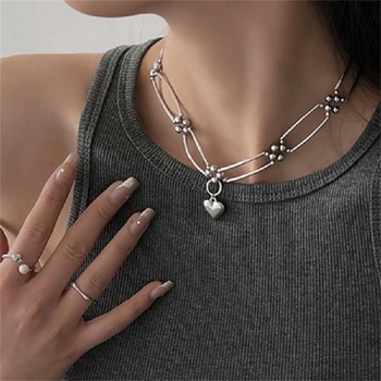 Ожерелье с подвеской в виде сердца, металлическое колье, модная цепочка на шею, подарки для женщин и девочек