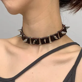 Кожаное ожерелье с заклепками, украшения для шеи, аксессуар для Хэллоуина в готическом стиле, Цепочка на ключицу, Черный панк-воротник, женский шейный ремень