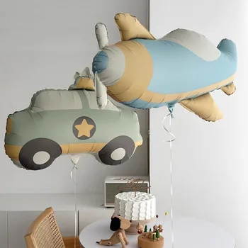 Милый матовый матовый автомобиль самолет плюшевый мишка радужный мультфильм в форме алюминиевого пленочного воздушного шара для детского дня рождения