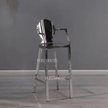 Скандинавский барный стул Современный серебристый стульчик для кормления из нержавеющей стали Ножки табурета Мебель со спинкой кресла Барный стул Кухня A