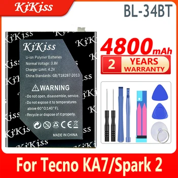 4800 мАч KiKiss Аккумулятор Высокой Емкости BL-34BT BL34BT Для Аккумуляторов Мобильных Телефонов Tecno KA7/Spark 2 Spark2