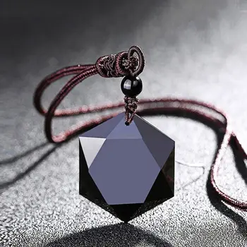 1 шт., женское мужское ожерелье, черный камень обсидиан, подвеска в форме гексаграммы, ювелирные изделия, цепочка для свитера, украшения