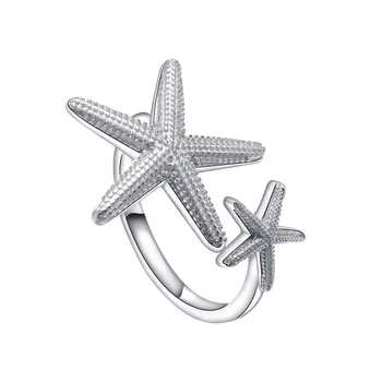 Европейское и американское Хит продаж, Серебро 925 пробы, Новое женское кольцо в стиле двойной морской звезды со встроенным кристаллом, элегантное модное кольцо для девочек