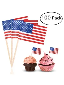 100 шт./компл. Зубочисток с американским флагом для украшения праздничных кексов, мини-флагов США