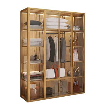 Легкий роскошный металлический шкаф для спальни из алюминиевого сплава, большой комбинированный шкаф для одежды, стекло для сборки гардероба