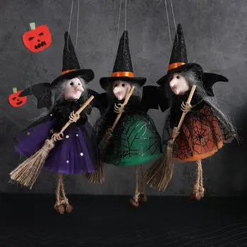 Подвесное украшение на Хэллоуин, Фестиваль призраков, Ведьма, держащая метлу, Платье из пряжи, Подвесные подвески, Трюк или угощение, Декор на Хэллоуин