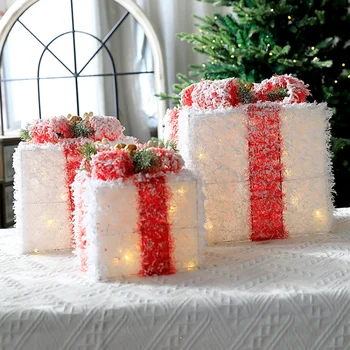 Рождественская подарочная коробка из 3шт, светодиодный набор из трех предметов, макет домашней сцены, Украшение окна отеля, Подарочный реквизит, Рождественские железные художественные украшения