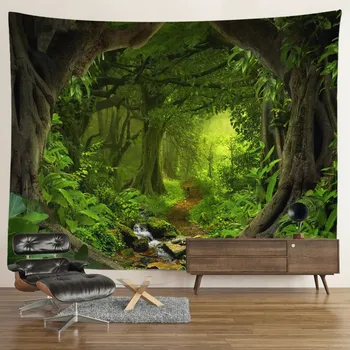 Зеленые джунгли, Гобеленовое дерево, Таинственная фантазия, висящая на стене, эстетика природного ландшафта для домашнего декора стен в спальне общежития.