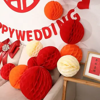 Круглый Сотовый шар, Красочный Бумажный Подвесной Фонарь, Подвеска для Свадебной комнаты Для дома Happy Mr & Mrs