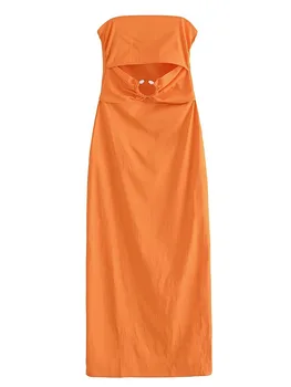 Платья из официального магазина Traf Bazaleas, плиссированное платье-футляр, элегантное однотонное клубное платье до середины икры без бретелек для женщин