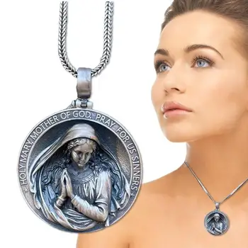 Ожерелье с подвеской Девы Марии, модные ожерелья с подвесками в религиозном стиле для женщин и девочек, Металлическая плоская подвеска, христианские ювелирные изделия, подарки