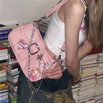 Женская сумка через плечо с цепочкой из Матовой кожи Y2k Vintage Cool Hot Girls Crossbody Bag Простые Женские сумки Подмышками