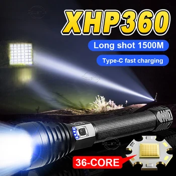 Ультра Мощный фонарик XHP360, перезаряжаемый Аварийный фонарь, Уличная Водонепроницаемая лампа для кемпинга, охоты, 3 режима, Тактический фонарь