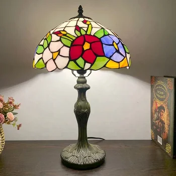 Настольная лампа LongHuiJing из европейского витражного стекла с абажуром ручной работы от Тиффани, настольные лампы с абажурами в стиле ретро с цветочным рисунком.