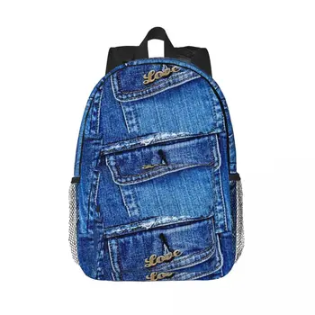 Джинсовые карманные рюкзаки для подростков, модные детские школьные сумки, рюкзак для ноутбука, сумка через плечо большой емкости