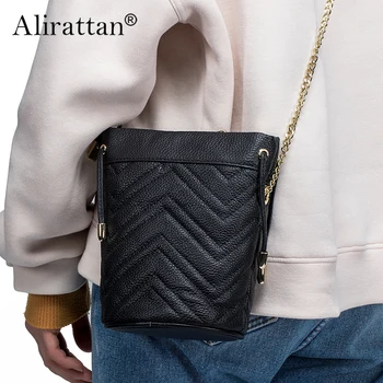 Alirattan 2023 Новая цепочка из воловьей кожи верхнего слоя Женская сумка в полоску через плечо из кожи большой емкости
