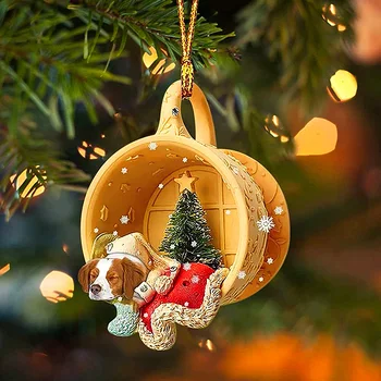 Рождественская елка Подвеска в виде собаки Акриловые Плоские Рождественские украшения Украшение дома Принадлежности для новогодних вечеринок Рождественский подарок