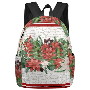 Рождественский рюкзак с акварелью Пуансеттия Школьные сумки для подростков, Сумка для ноутбука, Женский повседневный рюкзак для путешествий