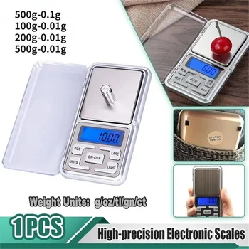 Электронные цифровые карманные весы 0,01 г Прецизионные мини-ювелирные весы с подсветкой для кухни 100/200/300/500 г