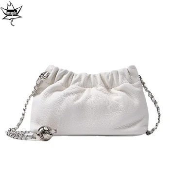 Новая белая дизайнерская сумка через плечо с рюшами, маленькая женская сумка через плечо из натуральной кожи, высококачественная маленькая сумочка на каждый день