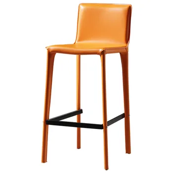 Повседневные барные стулья Со спинками, Барные стулья из легкого роскошного материала, Высокие стулья, Кожаное седло