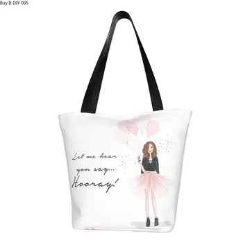 Модная сумка для покупок для балерины в мультяшном стиле с принтом, портативная холщовая сумка для покупок, сумка для балерины на плечо