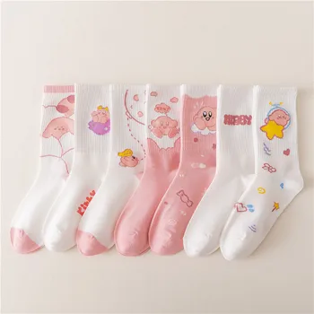 7 пар носков для женщин, милые розовые носки средней длины для девочек, весенние и осенние студенческие носки