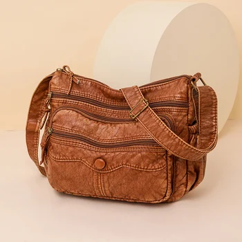 Женская сумка, винтажная женская сумка через плечо, сумка через плечо из искусственной кожи, мягкая женская сумочка, сумка-мессенджер с несколькими карманами, дизайнерская сумочка