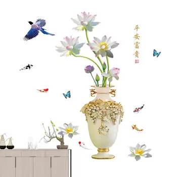 3D Наклейка на стену в виде вазы с лотосом, декор в китайском стиле, самоклеящиеся обои для коридора, художественный фон для телевизора, плакат для детской спальни