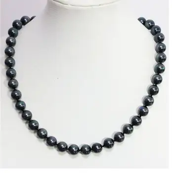 Модные черные радужные раковины жемчужные круглые бусины 8,10 мм ювелирные изделия элегантное ожерелье 18 дюймов