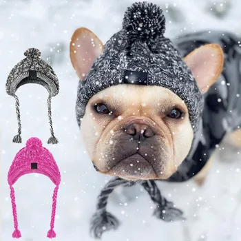 Классическая теплая зимняя вязаная шапка для домашних собак Удобные шапки для щенков и кошек для защиты от тепла и холода Рождественские шапочки для домашних животных