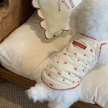Одежда Для Собак Кошка Вишнево-Красный Белый Жилет-Комбинация Одежда Для Собак Кавайная Майка Маленькая Корейская Мода Лето Тонкий Удобный Предмет Для Домашних Животных