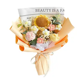 Букет цветов, связанный крючком, Искусственные Цветы с вязаными цветами на весну, Искусственные Цветы с вязаными цветами, Подарок для дома