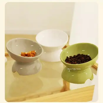 Керамическая миска для кошачьего корма с наклонным горлышком для риса, защищающая шейный отдел позвоночника, без черного подбородка, подходит для кошек и маленьких собак