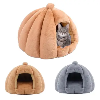 Пещерная кошачья кровать, пушистая кошачья палатка со съемной мягкой подушкой, Полузакрытая тыквенная кошачья будка Без деформации, кровать для домашних животных в помещении