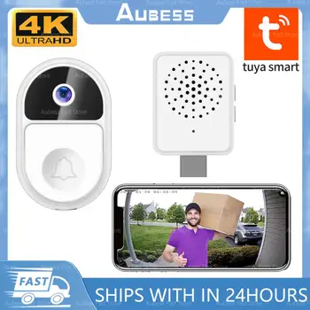 Видеодомофон AUBESS Tuya, WiFi, наружный дверной звонок, Водонепроницаемая батарея IP65, Домофон, Беспроводная камера домофона для умного дома.