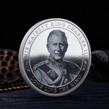 Набор Посеребренных памятных монет короля Англии Карла III В держателе Uk Royal Challenge Coins Брелок-сувенир Подарок