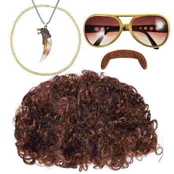 1 Комплект Солнцезащитных очков с накладной бородой в стиле диско, Цепочка на шею, реквизит для дискотеки 70-х, аксессуары для костюмов для вечеринок