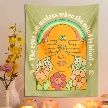 Ретро Гобелен с цветочными глазами, висящий на стене, Богемия, Хиппи, Радужные цветы, Декор для спиритических сеансов, Богемный декор для общежития колледжа, подарок
